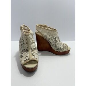 Lucky Brand Womens 8 Ankle Slingback Wedge Lace Open Toe Sandal Boho Summer Chic